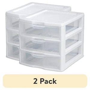 (2 pack) Small 3 Drawer Unit, Clear Plastic Countertop or Desktop Drawers, White - 1 of 2