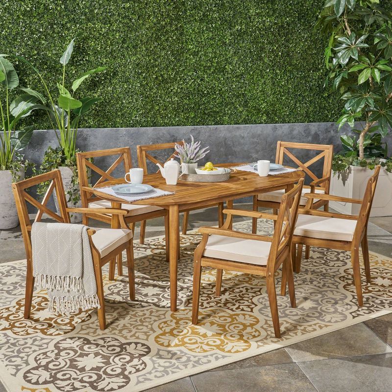 Pines 7pc Acacia Oval Wood Dining Set - Christopher Knight Home, 1 of 9