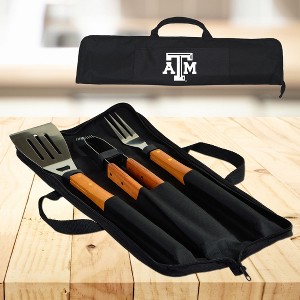 NCAA Texas A&M Aggies 3 Piece BBQ Tool Set with Wood handles and Carry Case - 1 of 1
