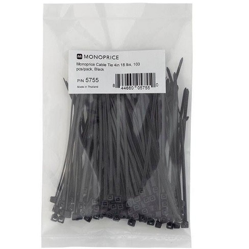 Monoprice 4-inch Cable Tie, 100pcs/Pack, 18 lbs Max Weight - Black - image 1 of 3
