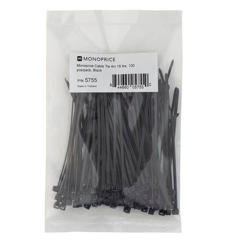 Monoprice 4-inch Cable Tie, 100pcs/Pack, 18 lbs Max Weight - Black, 1 of 4