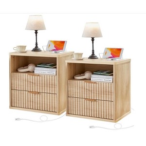 Nightstand with Drawer and Storage,Fluted Mid-Century Modern Wooden End Table for Bedroom, Living Room & Office, Night Stand with Ample Storage Space - 1 of 2