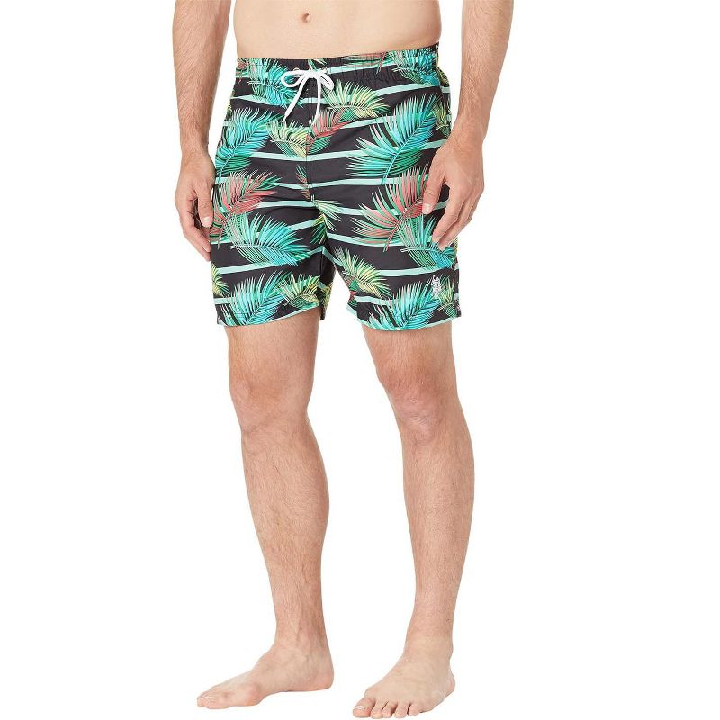U.S. Polo Assn. Men's Leafs Swim Trunks Black Small