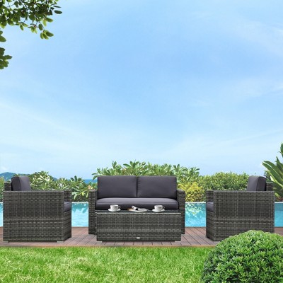 Gray 4-Piece Rattan Wicker Outdoor Furniture Set with Cushions