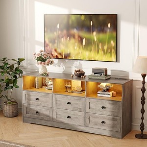 6 Drawer Dresser for Bedroom with Power Outlets & LED Light,Slim Wooden Chest of Drawers with Open Shelf - 1 of 4