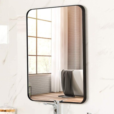 22" X 30"Rectangle Bathroom Mirrors With Rounded Corner,Bath Mirrors Multipurpose Usage Vanity Makeup Mirror Aluminium Framed Mirrors-The Pop Home