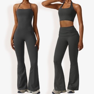Anna-Kaci Active Women's Flared Halter Neck Jumpsuit Convert to High Waist Soft Flared Yoga Pants - 1 of 4
