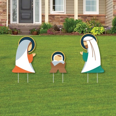 Big Dot of Happiness Holy Nativity - Outdoor Lawn Sign Decorations with Stakes - Manger Scene Religious Christmas Yard Display - 3 Pieces