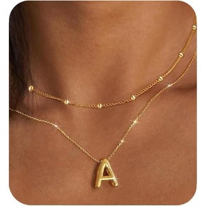 Summit Adventure Gold Initial Necklace – Layered Bubble Letter Choker, Trendy Personalized Gift for Women & Teens - 1 of 4