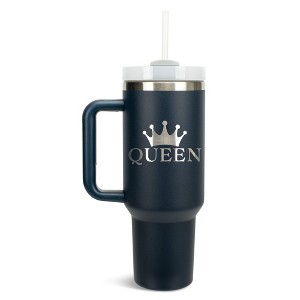 100 North Queen Royal Crown Wrap-Around 40 Oz. Stainless Steel Water Bottle Coffee Mug, Spill & Leak Resistant, Travel Tumbler with Handle, Lid & - 1 of 4