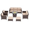 Sonkuki 7 Pieces Patio Sofa with Square Fire Pit Table and Ottomans, Wicker Conversation Couch, Sand Cushion - 2 of 4