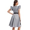 Women's Vintage Plaid Two-Piece Dress Set: Square Neck Flutter Sleeve Dress with Apron Black S - 4 of 4