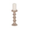 Wood Pillar Candle Holder with Decorative Beads, Antique Finish Candlestick for Home or Wedding Decor, Ivory/Beige - 2 of 4