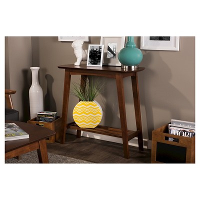Sacramento Dark Walnut Mid-Century Console Table with Storage Shelf