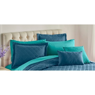 Peacock Turquoise Quilted Reversible Polyester Standard Sham