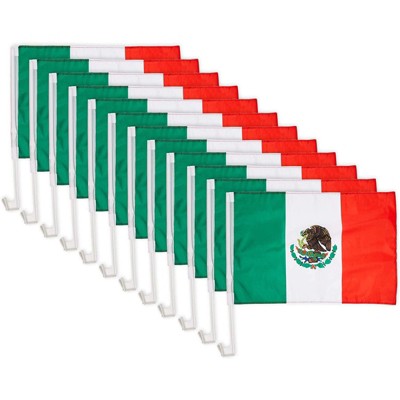 Okuna Outpost 12 Pack Mexico Car Flag with Window Mount Clip for Cinco de Mayo Vehicle Patriotic Decor 12 x 17 in