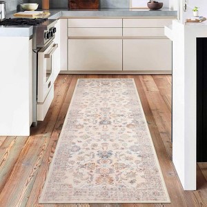 Machine Washable Rugs Vintage Floral Low Pile Non-Slip Carpet Soft Bedroom Living Room Office Dining Room Rug - 1 of 4