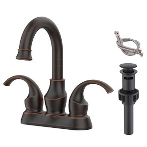 DOMETOUR Oil Rubbed Bronze 2-Handle Bathroom Faucet, 360° Rotating Spout, 4-Inch Centerset Vanity Sink with Pop-Up Drain & Hoses, FR4090-ORB - 1 of 4