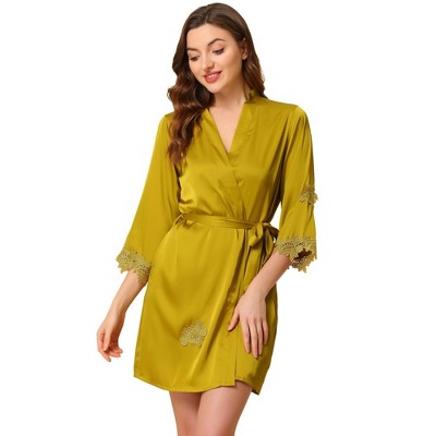 cheibear Women's Satin Silky Lounge Nightdress with Robe 2 Pcs Sleepwear Pajama Sets