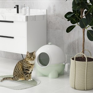 FURNIinspire Pet Training Pads And Potties Large Kitty Litter Pan, Corner Litter Box, Cat Litter Box With Lid, Scoop, Green, 20.8"*20"*19" - 1 of 4