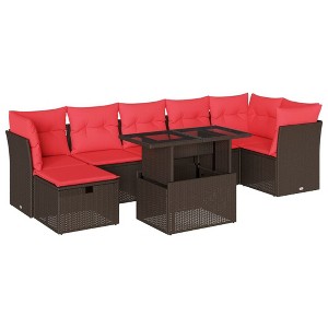 vidaXL 8 Piece Garden Sofa Set with Cushions Brown Poly Rattan - without storage - 1 of 4