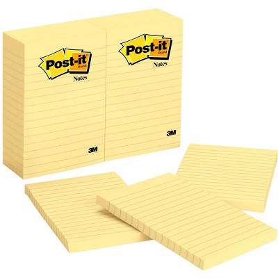 3M Post-it Lined Original Notes, 4 x 6 Inches, Canary Yellow, pk of 12