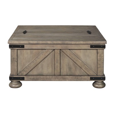 Gray Square Wood and Metal Lift-Top Coffee Table with Storage