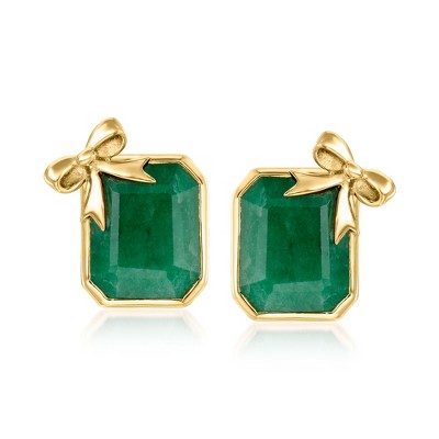 Ross-Simons 7.50 ct. t.w. Emerald Bow Earrings in 18kt Gold Over Sterling