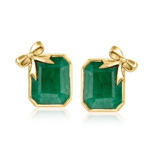 Ross-Simons 7.50 ct. t.w. Emerald Bow Earrings in 18kt Gold Over Sterling - 1 of 4