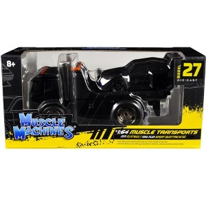 JDM Flatbed Truck Matt Black and 1986 Audi Sport Quattro S1 E2 Matt Black 1/64 Diecast Models by Muscle Machines - 1 of 1