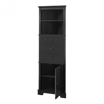 Chery Life 23'' x 13.4'' x 68.9'' in Black Triangle Tall Cabinet with 3 Drawers and Adjustable Shelves for Kitchen, Living Room, Painted Finish