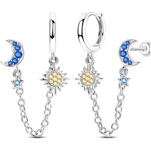Dangle Hoop Earrings for Women | 925 Sterling Silver Huggie Earrings with Star, Moon, Butterfly & Pearl Drops - 1 of 4