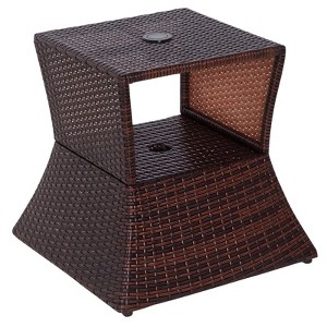Aghana Digitals 22" UV-Resistant Rattan Outdoor Side Table with 1.75" Umbrella Hole, Steel Frame & - 1 of 4