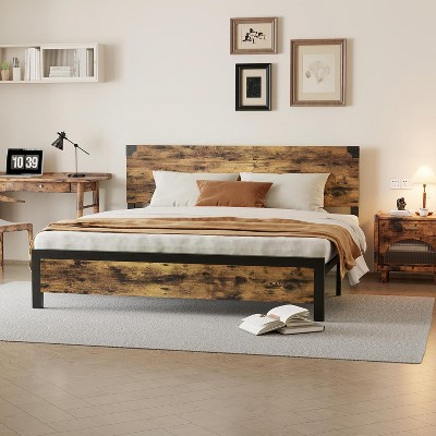 homfan Bed Frame, Size Bed Frame with Wood Headboard, Platform Bed Frame with Under Bed Storage and Metal Legs, Noise Free, No Box Spring Needed