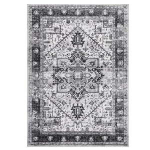 Washable Area Rug Vintage Living Room Rug Oriental Rug for Bedroom Non-Slip Retro Medallion Carpet Print Distressed Rug for Dining Room - 1 of 4