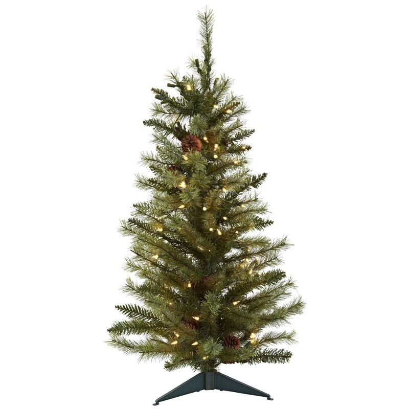 3ft Nearly Natural Pre-Lit Artificial Christmas Tree with Pinecones Clear Lights, 1 of 8