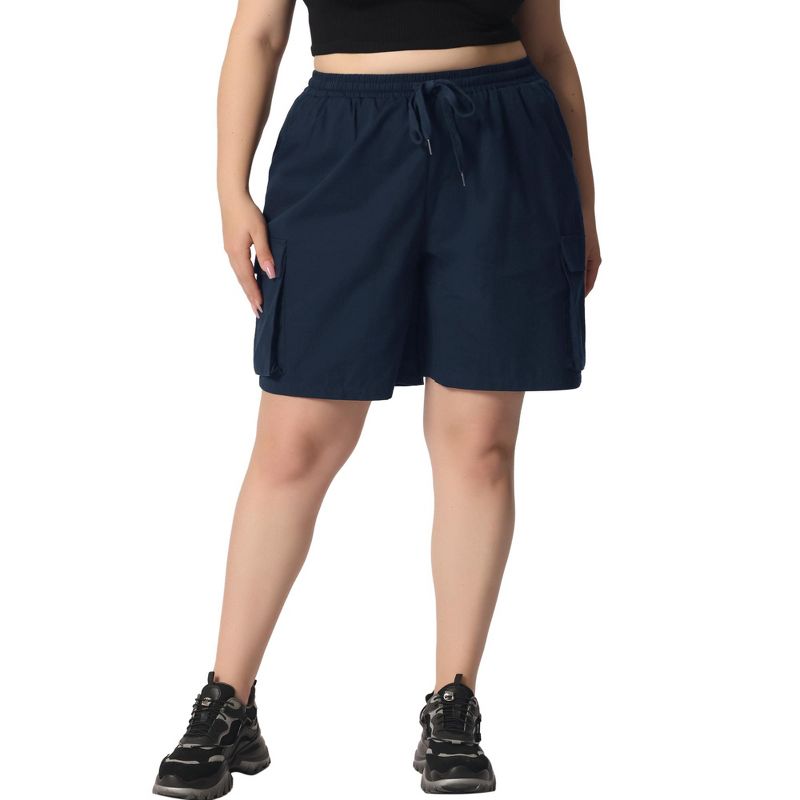 Agnes Orinda Women's Plus Size Drawstring Elastic High Waist Pockets Casual Cargo Shorts, 1 of 6