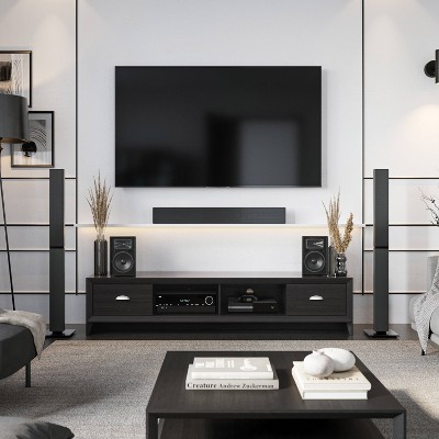 Lakewood 70'' Black Wood Grain TV Stand with Cabinet Storage