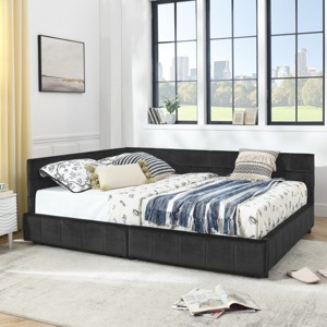 1pc Queen Size Velvet Upholstered Storage Daybed with Drawers, Tufted Backrest & Armrest, No Box Spring Needed - Baofuwish - 1 of 4