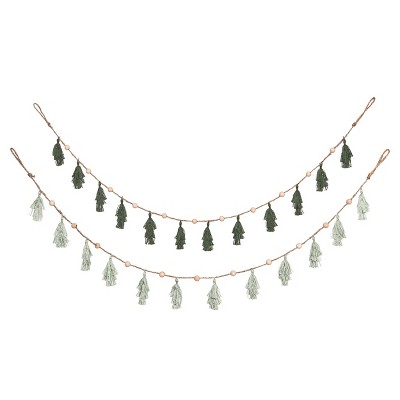 Transpac Fabric Tassel Tree Banner Set of 2 Multicolored Polyester Banners for Christmas Indoor Decoration