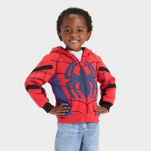 Toddler Boys' Marvel Spider-Man Faux Shearling Hoodie Zip-Up Sweatshirt - Red - 1 of 4