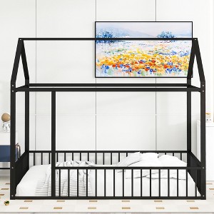 Racxily Metal House Bed Frame, Fenced Design for Kids & Teens - 1 of 4
