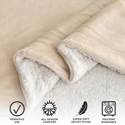 Velvet Plush Soft Fleece Reversible Throw, Warm and Comfortable Bed Blanket - Great Bay Home (Twin, Tan)