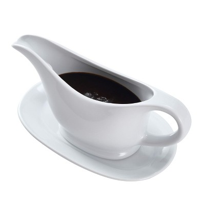 Bruntmor 11 Oz Ceramic Gravy Boat With Tray, White