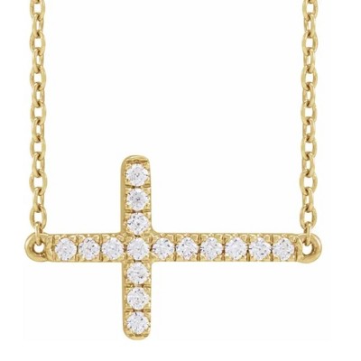 Pompeii3 Women's 1/4Ct Diamond Sideways Cross 14k Gold 18" Lab Created