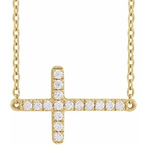 Pompeii3 Women's 1/4Ct Diamond Sideways Cross 14k Gold 18" Lab Created - 1 of 4