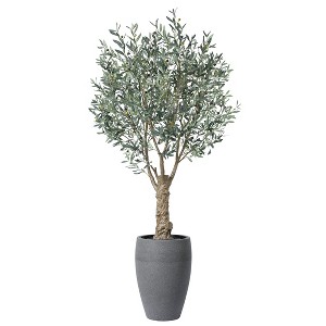 8ft UV Resistant Artificial Olive Tree with Grey Tall Planter, Fake Olive Tree for Indoor Outdoor Home Decor, Big Faux Plants - 1 of 4