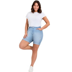 Avenue Women's Plus Size Giana Ripped Short - 1 of 4