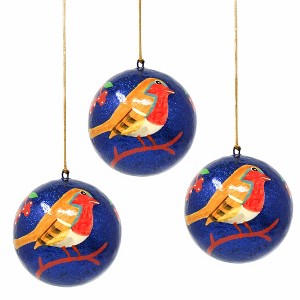 Slickblue Set of 3 Handcrafted Papier-Mâché Christmas Ornaments – Whimsical Cat, Elephant, and Bird Designs with Tassels - 1 of 2