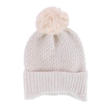 CTM Women's Solid Knit Winter Beanie with Earflaps and Pom